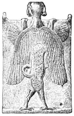 Pewna starożytna brązowa asyryjska tablica przedstawiająca świat w władaniu pewnego złego demona. Z zbioru M. de Clercq. (Przedruk za Lenormant).