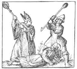 
1. Szatan, przebrany za biskupa, zabija kaznodzieję Zachariasza z pomocą kucharza.