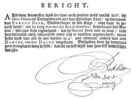 
Autograf Bekkera. Reprodukcja z jego pierwotnego rękopisu w pierwszym holenderskim wydaniu /De betoverde Weereld/.